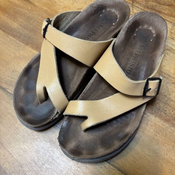 Mephisto Helen Women's EU37 US6,5 Tan Leather Slip On Thong Slide Sandals - Picture 1 of 12